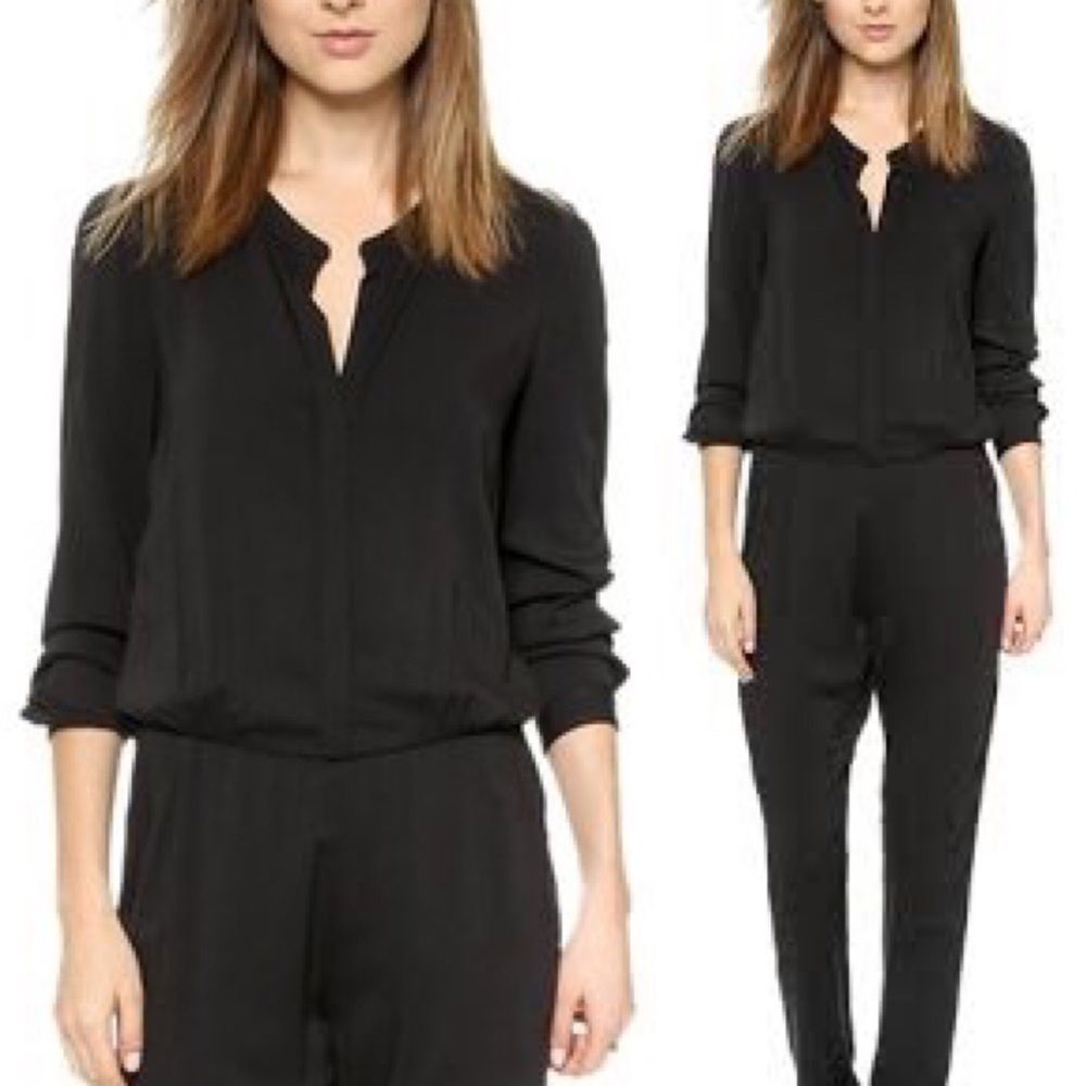 BLACK HALO Bianca Long Sleeve Jumpsuit Romper Pants Black 2